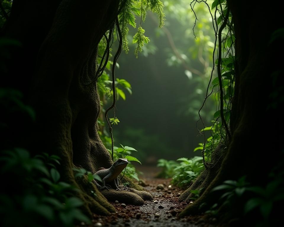 Arboreal reptile habitat with climbing plants